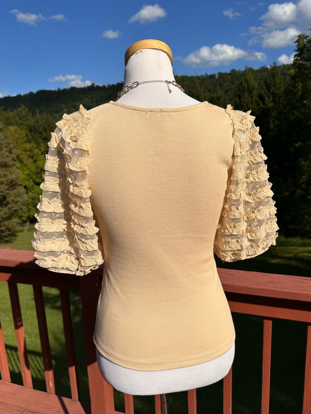 dolan Anthropologie Cream Ruffle-Sleeve Knit Tee - Picture 3 of 6